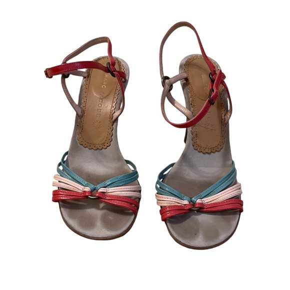 Marc Jacobs Red Pink Green Strappy High Heel Sandals, Size 6 - Picture 2 of 10